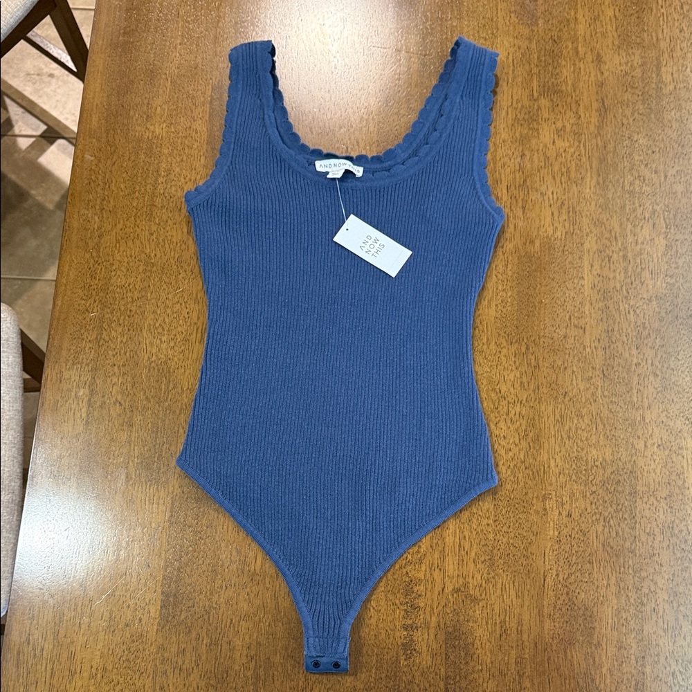 Chic Blue Scalloped Bodysuit